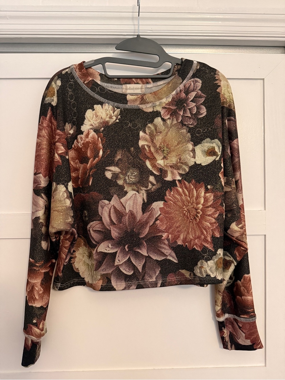 Altar'd State Floral Long-Sleeve Crop Top - Black, Brown, Cream